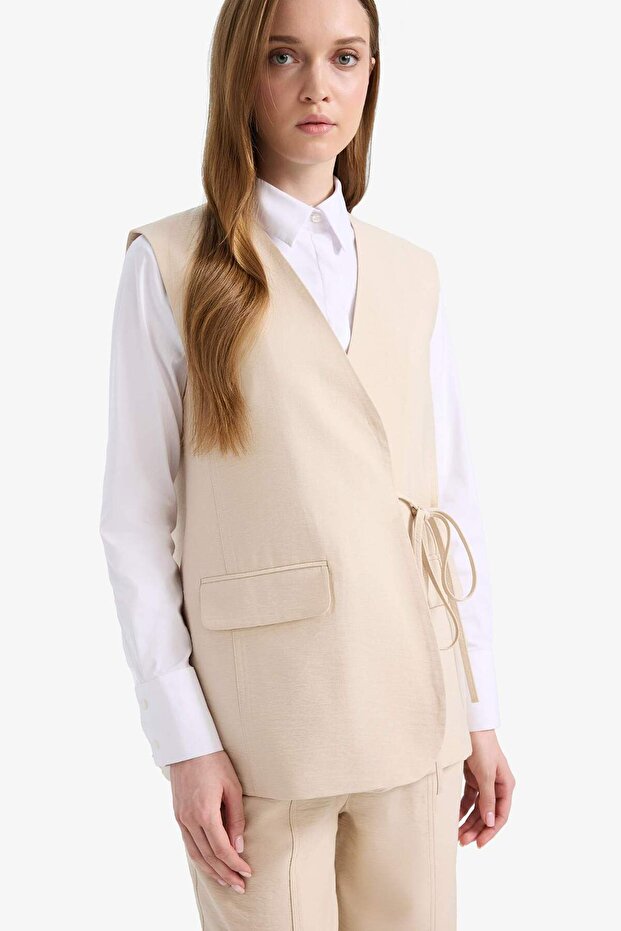V-Neck Lace-Up Basic Plain Blazer Vest E4358Ax25Sp - 6
