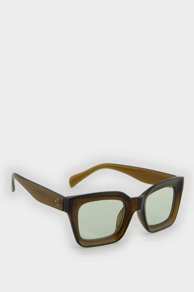 Women's Square Leopard Plastic Frame Green Glass Uv Sunglasses F0601Axns