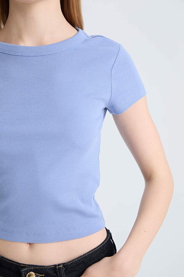 Fıtted Basıc Fitilli Kaşkorse Tişört E0287AX25SM - 4