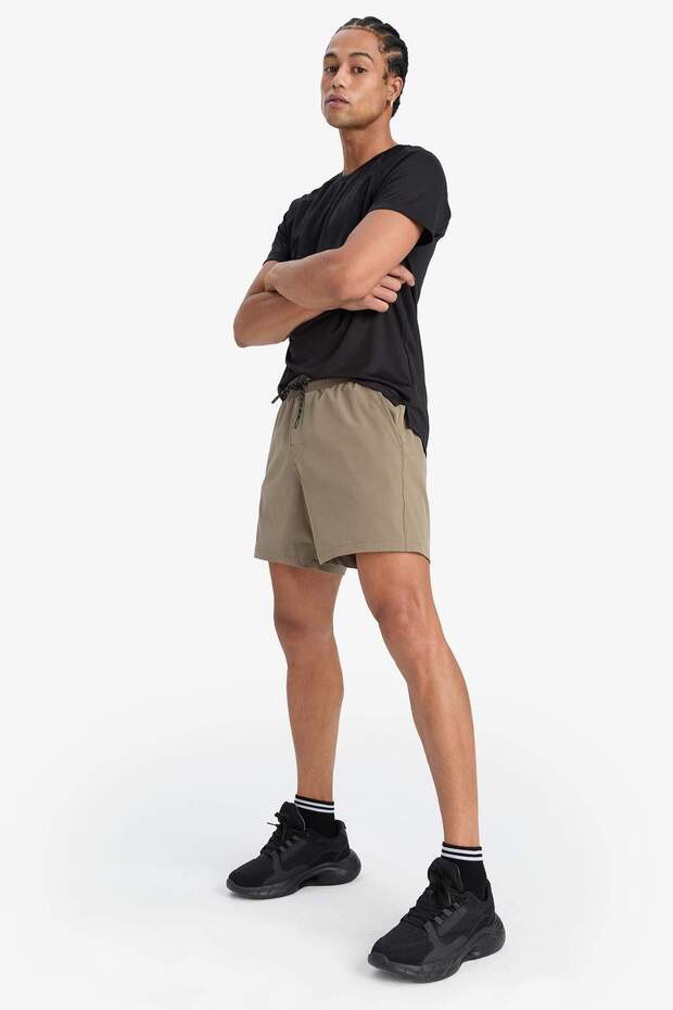 Quick-Drying Basic Mesh Lined Flexible Textured Short Length Swim Shorts C5138Ax25Hs