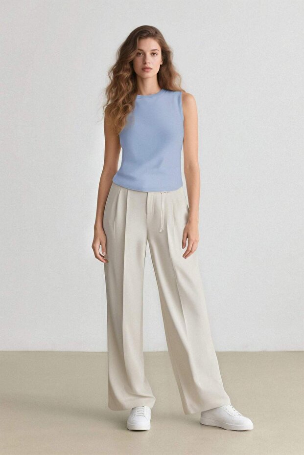 Wide-Leg Fabric Palazzo Pants, Three-Pocket, Regular Waist, Standard Length E5970AX25SP