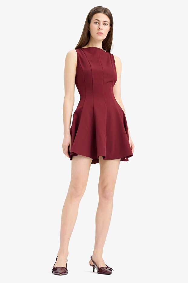 Kajak-Ausschnitt Basic Mini-Abendkleid F0205AX25SP - 3