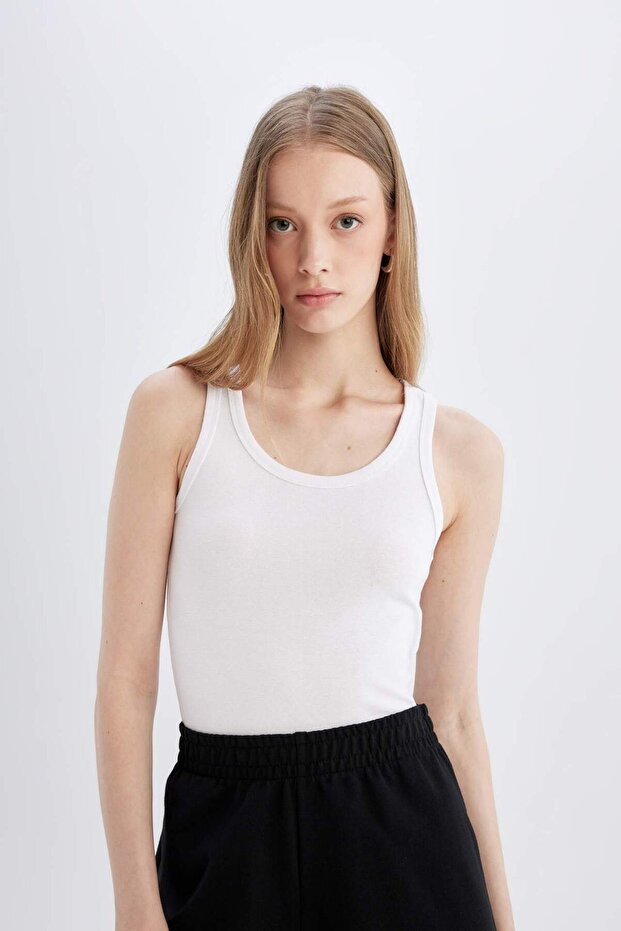 Slim Fit U-Neck Basic Rib Knit Undershirt C9826Axns - 1