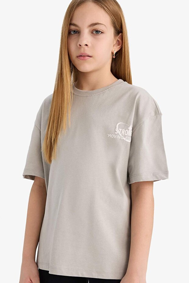 100% Cotton Oversize Wide Fit Crew Neck Printed Short Sleeve T-Shirt Girls E1044A825Sm