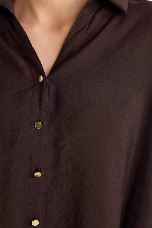 Loose Fit Apaş Yaka Basıc Gömlek E9007AX25SP - 6