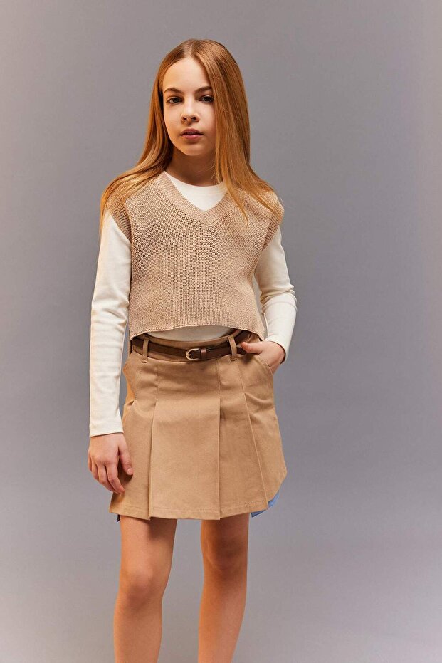 V-Ausschnitt Strickpullover Mädchen D9213A825SP - 1