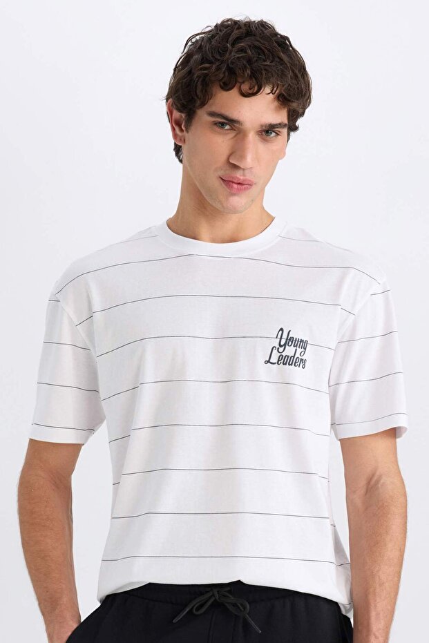100% Cotton Boxy Fit Crew Neck Printed Short Sleeve T-Shirt E0592Ax25Sm