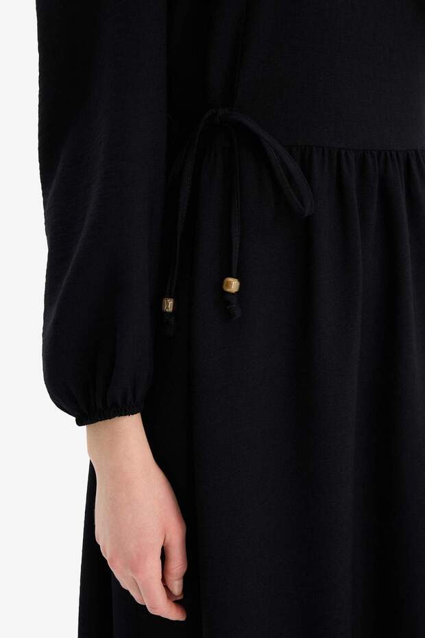 Regular Fit Rundhalsausschnitt Basic Plain Aerobin Langarm Maxi Kleid E5261AX25SP - 5