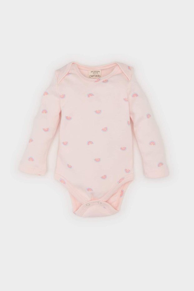 Crew Neck Rainbow Printed Long Sleeve Snap Closure Bodysuit Baby Girl Newborn E6319A525Sp