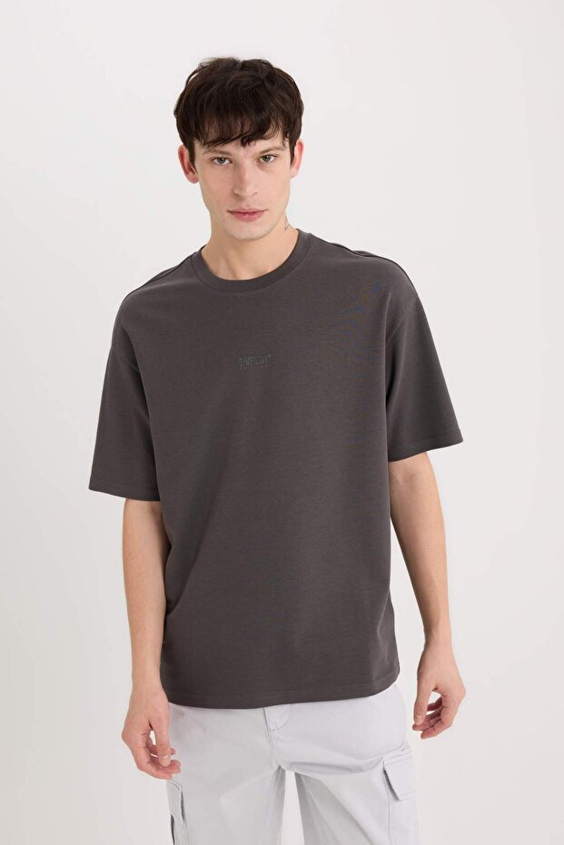 Boxy Fit Crew Neck No-Iron Breathable Printed Short Sleeve Heavy Fabric T-Shirt D9184Ax