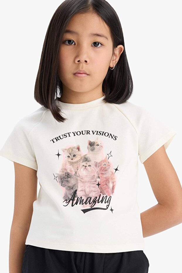 Fitted Crew Neck Printed Short Sleeve T-Shirt Girls E1825A825Sm