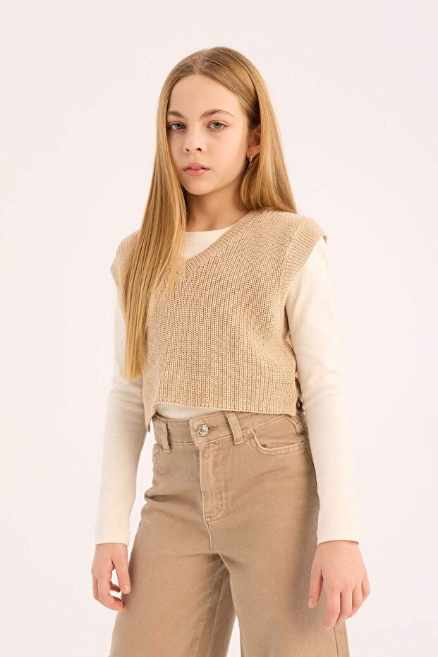 V-Ausschnitt Strickpullover Mädchen D9213A825SP - 2