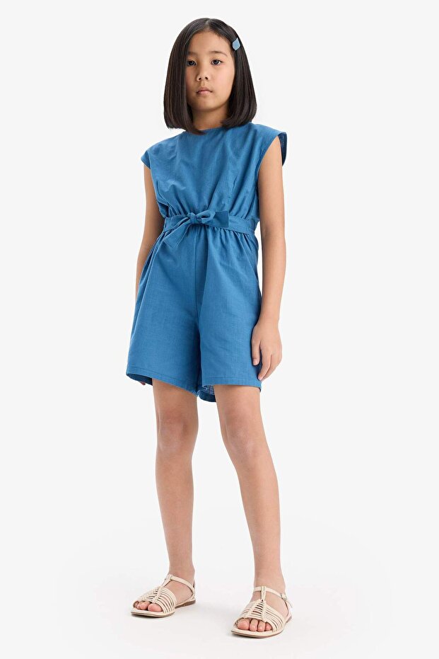 Tied Cotton Sleeveless Short Jumpsuit for Girls E3837A825Hs