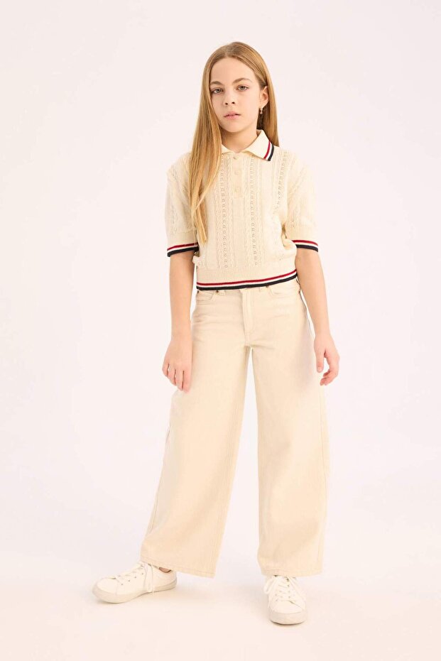 Wide Leg Cotton Trousers for Girls D7098A825Sm