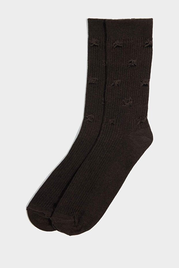 Men's Stitch-Free Ripped Detailed Combed Cotton Premium Long Socks E7843Axns