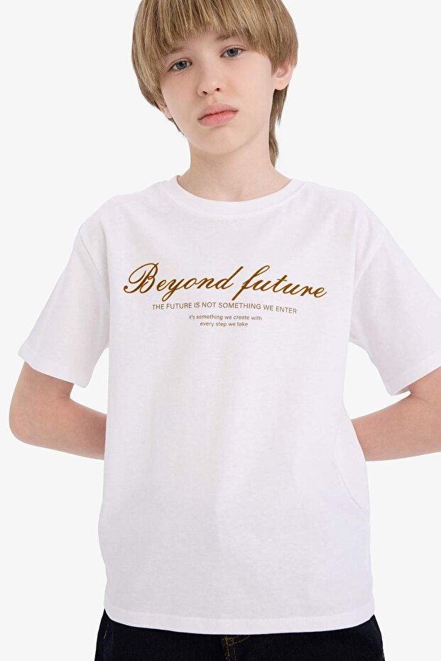 100% Cotton Crew Neck Printed Short Sleeve T-Shirt for Boys E0440A825Sm