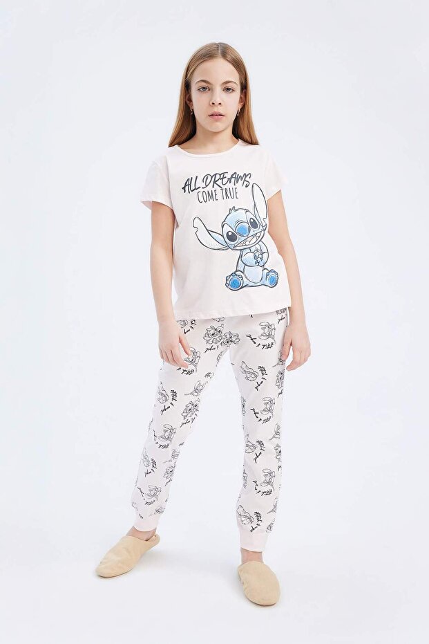 Disney Lilo & Stitch 100% Cotton Printed Elastic Waist Pajama Set for Girls E2224A825Sm