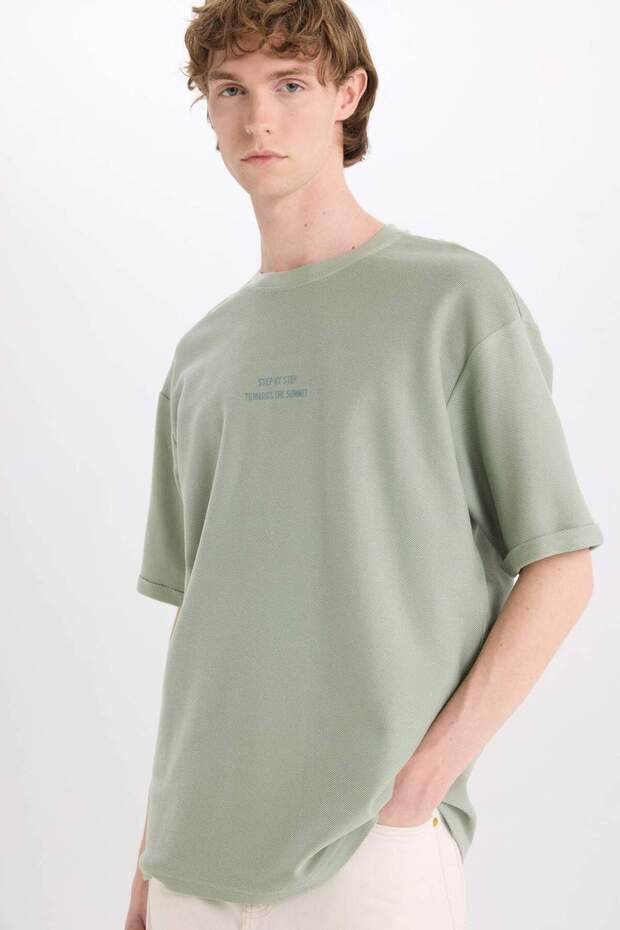 100% Cotton Boxy Fit Crew Neck Printed Short Sleeve Green T-Shirt E1557Ax25Sp