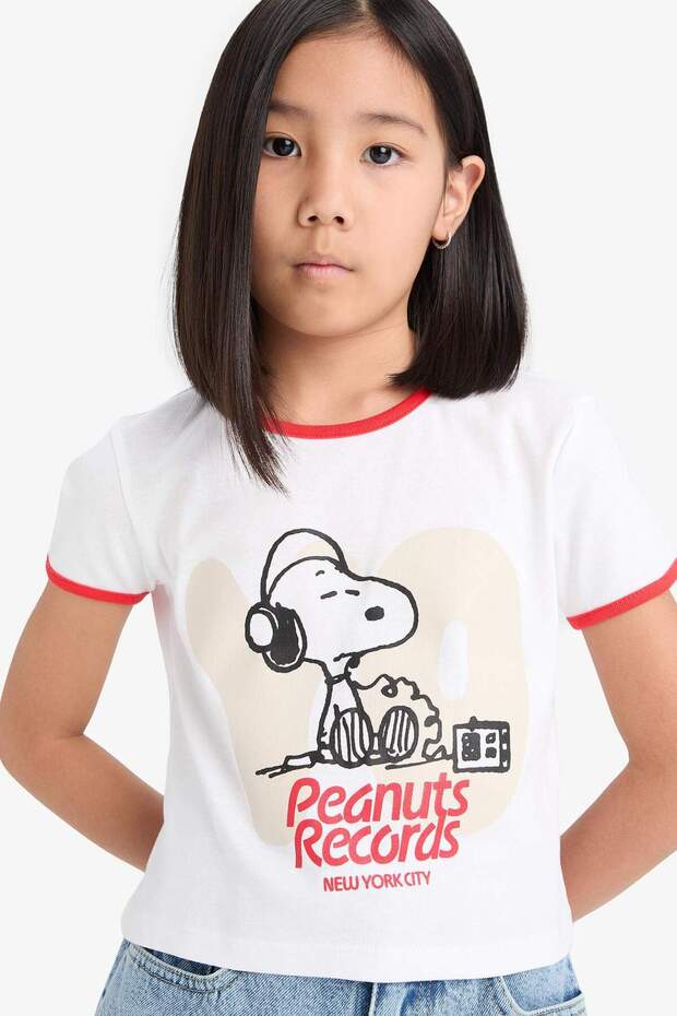 100% Cotton Snoopy Crop Crew Neck Camisole Short Sleeve T-Shirt Girls E0869A825Sm