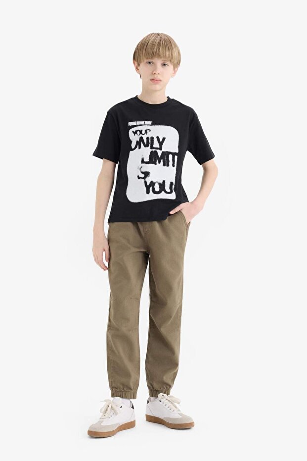 100% Cotton Jogger Fit Standard Leg Gabardine Trousers for Boys E1587A825Sm