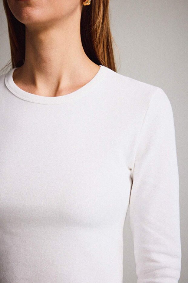 Fıtted Basıc Ribana Beyaz Tişört E7797AX25SP - 5