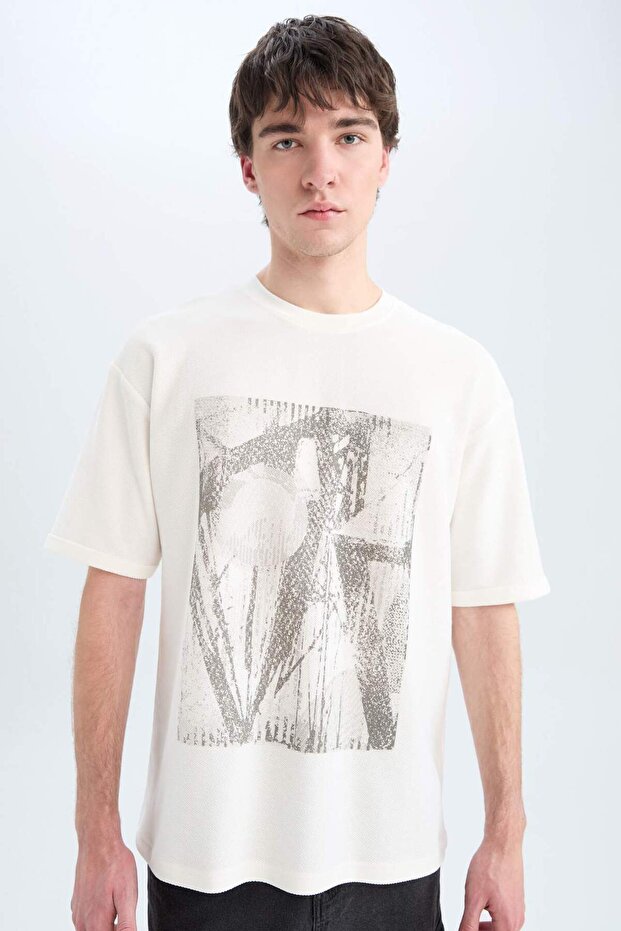 100% Cotton Boxy Fit Crew Neck Printed Short Sleeve T-Shirt D5865Ax25Sp