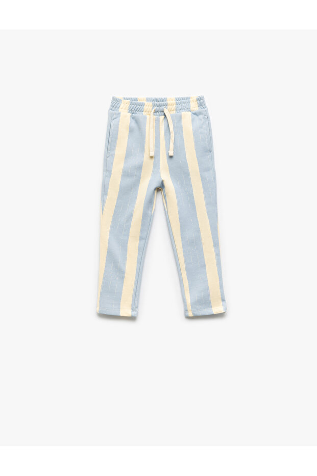 Cotton Tie Waist Ribbon Striped Sweatpants