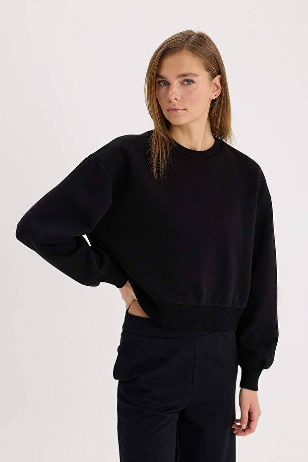 Boxy Fit Crew Neck Basic Plain Thick Sweatshirt E4732Ax25Sp - 3