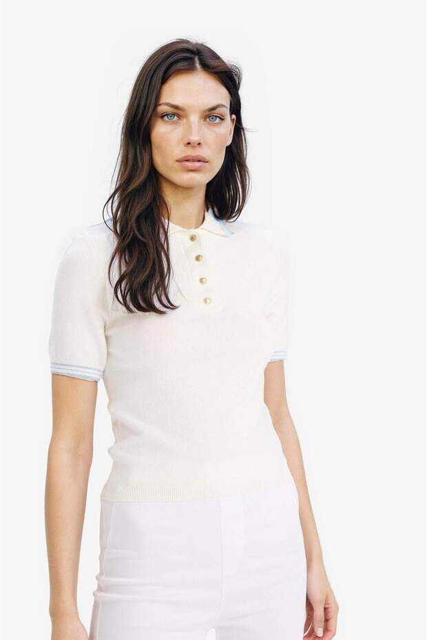 Slim Fit Slim Fit Polokragen Basic Solid Knitwear Kurzarmpullover E5038AX25SP - 4