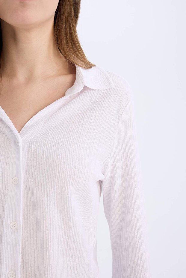 Fıtted Basıc Bürümcük Crop Gömlek A0012AX25SP - 5