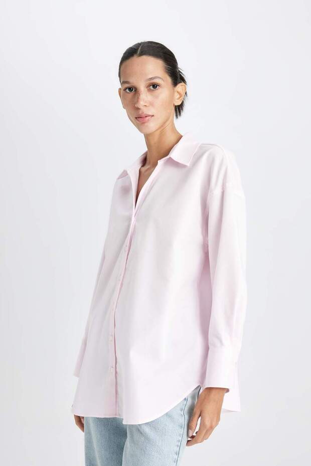 %100 Pamuk Oversıze Basıc Oxford Gömlek C4597AX25SP - 4