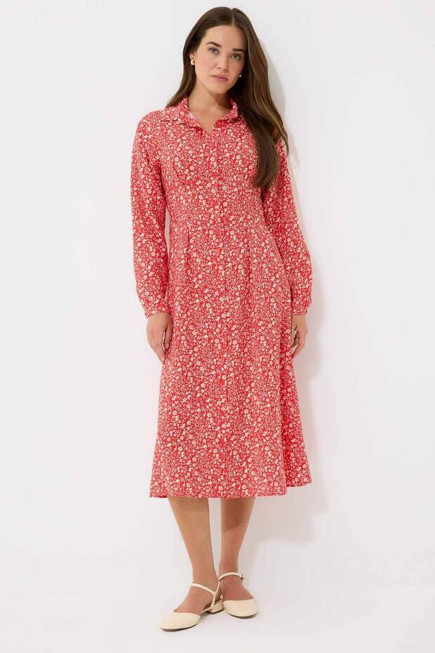 Shirt Collar Floral Long Sleeve Midi Dress E5950Ax25Sp