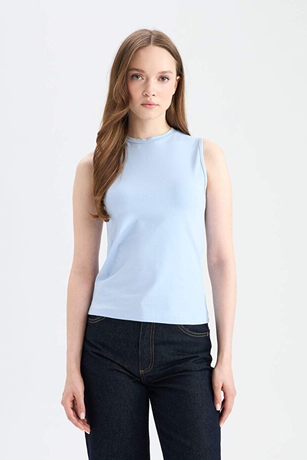 Regular Fit Crew Neck Basic Sima ujjatlan tunika E7619AX25SP - 3