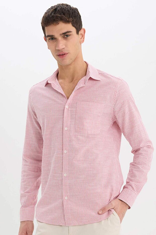 Modern Fit Polo Neck Striped Long Sleeve Shirt E5046Ax25Sm