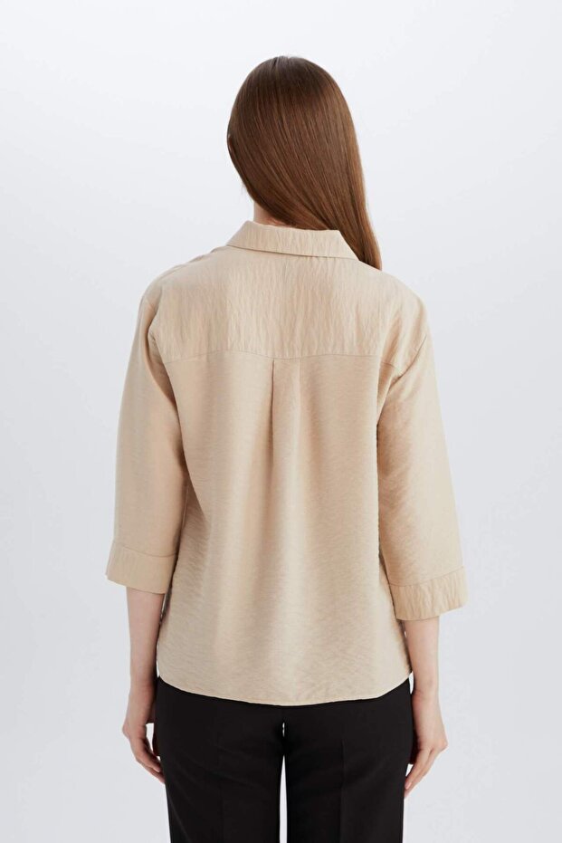 Regular Fit Basic Düz Yarım Kollu Gömlek E4987AX25SP - 6