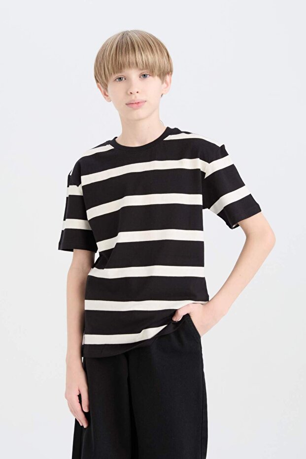 Crew Neck Striped Short Sleeve T-Shirt Boys D7863A825Sm