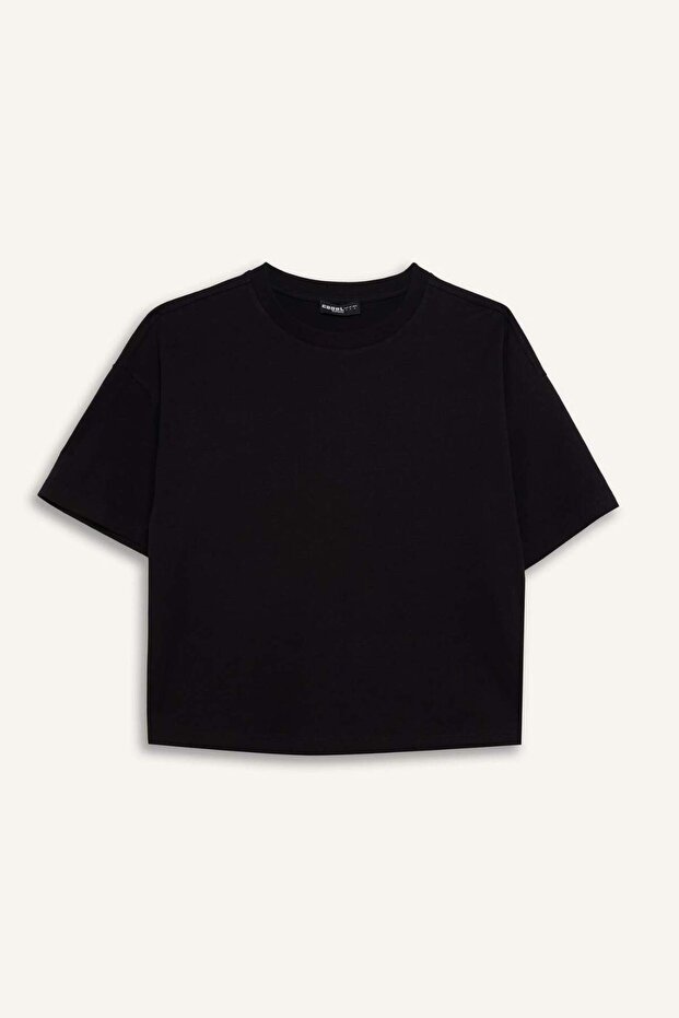 %100 Pamuk Loose Fıt Basıc Kalın Tişört E0291AX25SM - 6