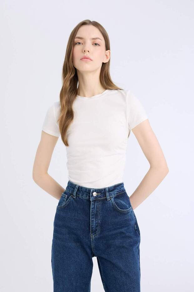 Fıtted Basıc Modal Beyaz Tişört E4519AX25SP - 3