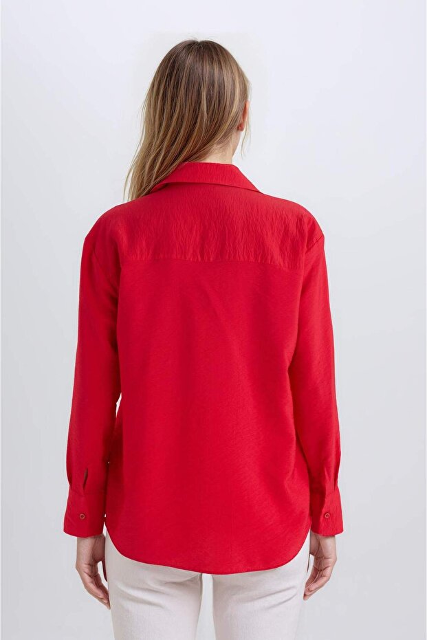 Oversıze Basıc Kırmızı Gömlek E4350AX25SP - 6