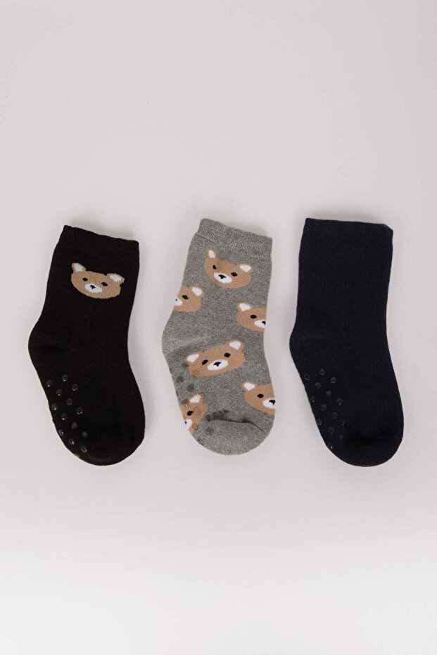 Baby Boy Anti-Slip Sole 3-Piece Cotton Long Socks D2461A5Ns