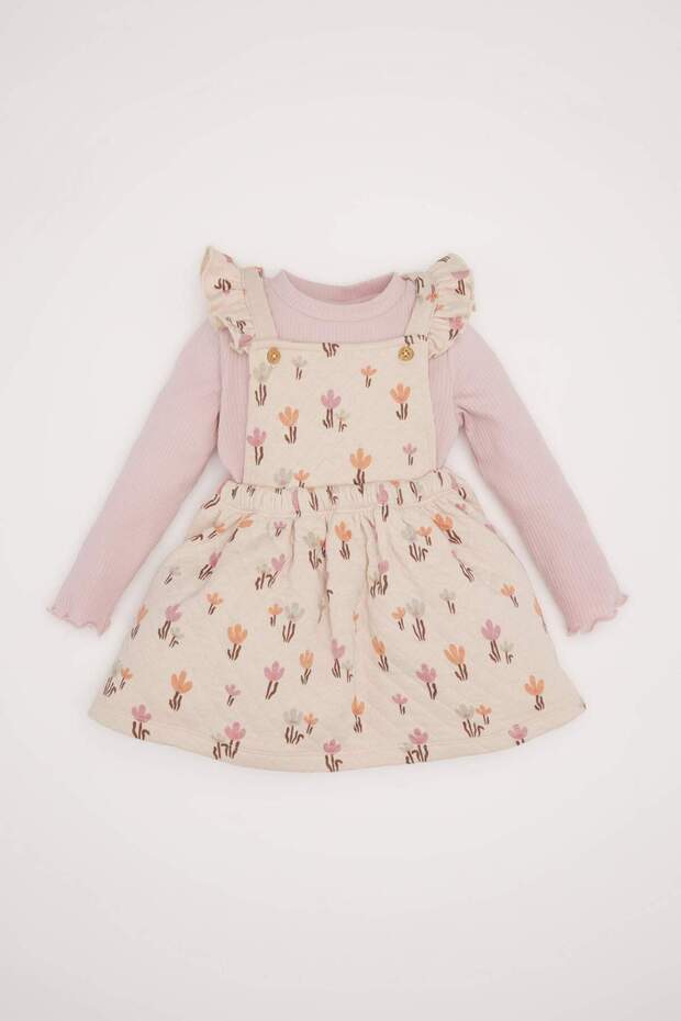 Baby Girl 2'Li Set Floral Fitted Camisole Dress Long Sleeve Basic T-Shirt D7252A524Wn