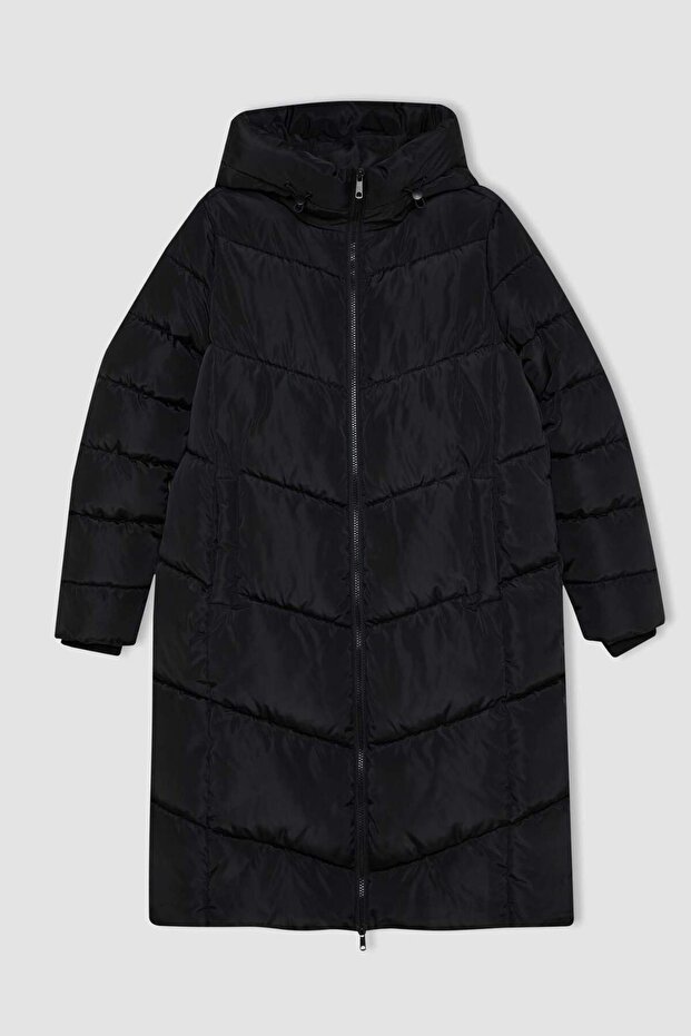 Vízlepergető hosszú felfújható kabát Parka hőszigetelő kapucnis steppelt cipzáras zsebekkel A3174ax24wn - 8