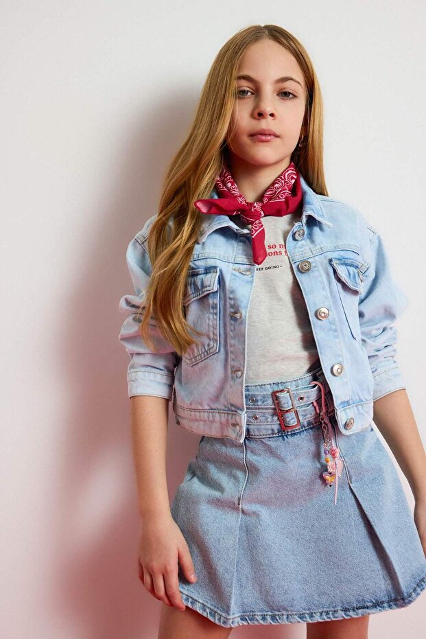 Denim Jacket with Buttoned Pockets for Girls D9698A825Sp