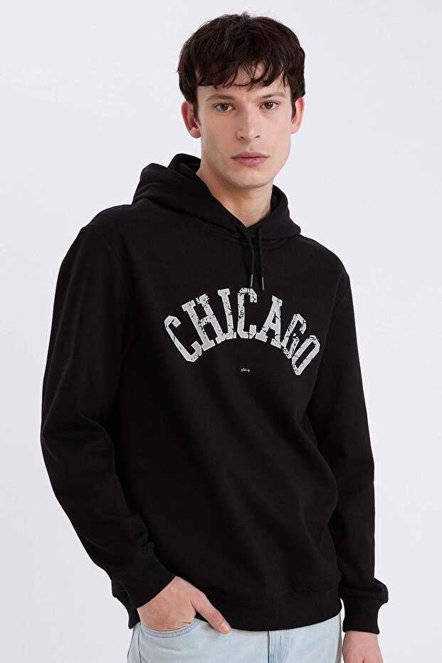 Regular Fıt Kapüşonlu Baskılı Sweatshirt E3208AX24WN - 1