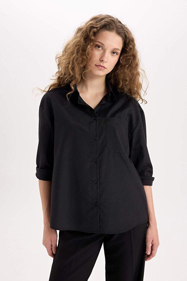 Oversize Wide Fit Poplin Long Sleeve Shirt E2294Axns