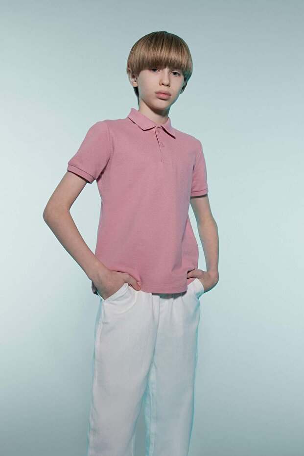 100% Cotton Polo Collar Basic Plain Short Sleeve T-Shirt for Boys D7797A825Sm
