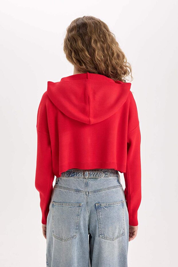 Kapüşonlu Basıc Fermuarlı Triko Hırka E2270AXNS - 5