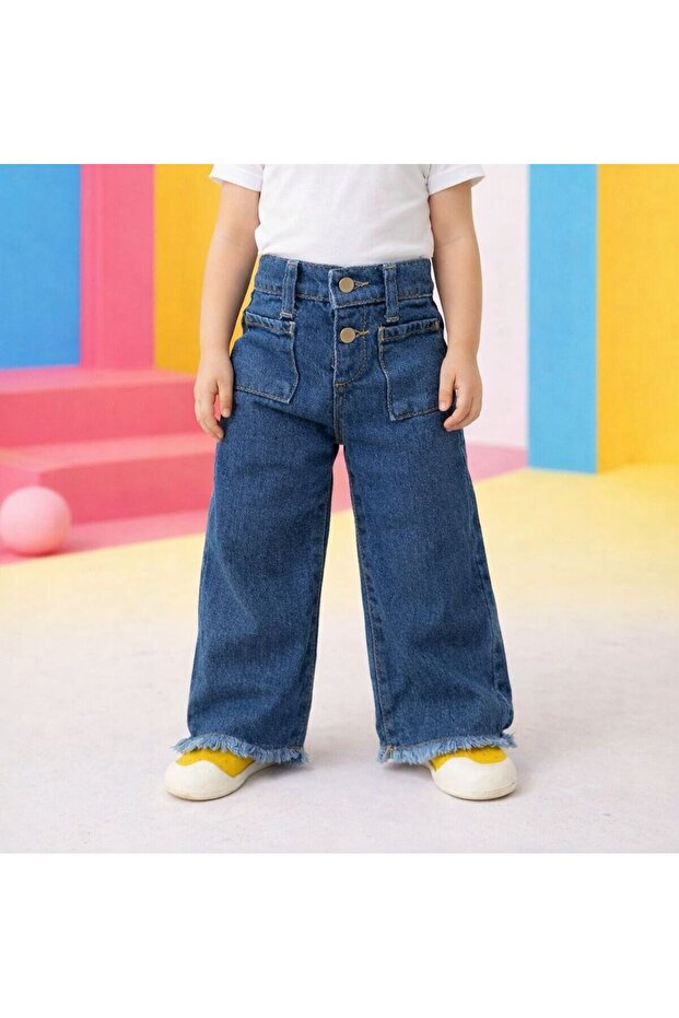 Wide-Leg Girls' Denim Jeans Blue
