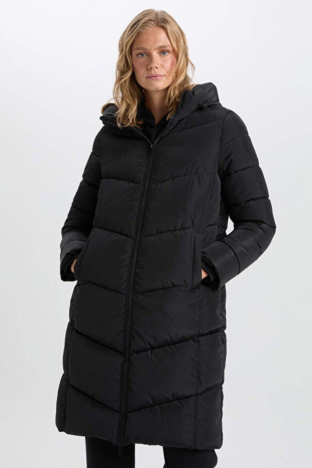 Vízlepergető hosszú felfújható kabát Parka hőszigetelő kapucnis steppelt cipzáras zsebekkel A3174ax24wn - 1