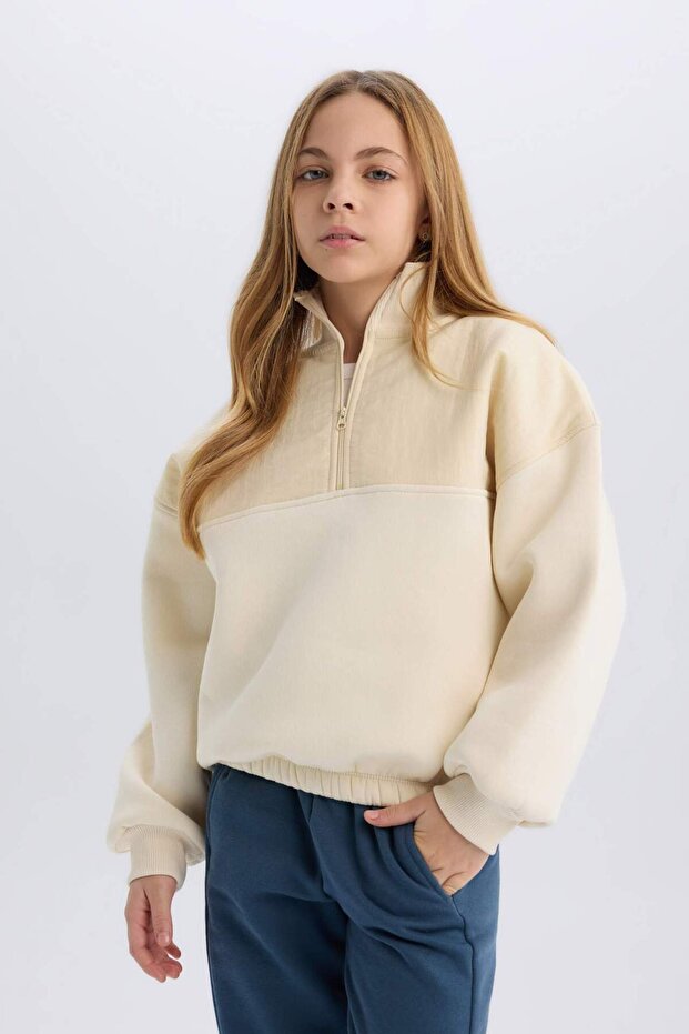 Girls Oversize Wide Fit Half Zip Basic Plain Inside Soft Feather Sweatshirt D6184A824Wn